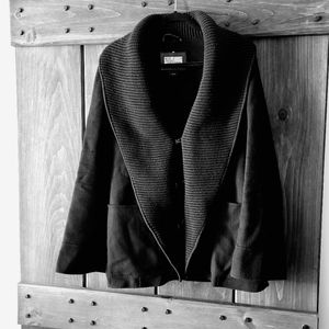 Vintage Mackage black wool coat with leather accents sz M